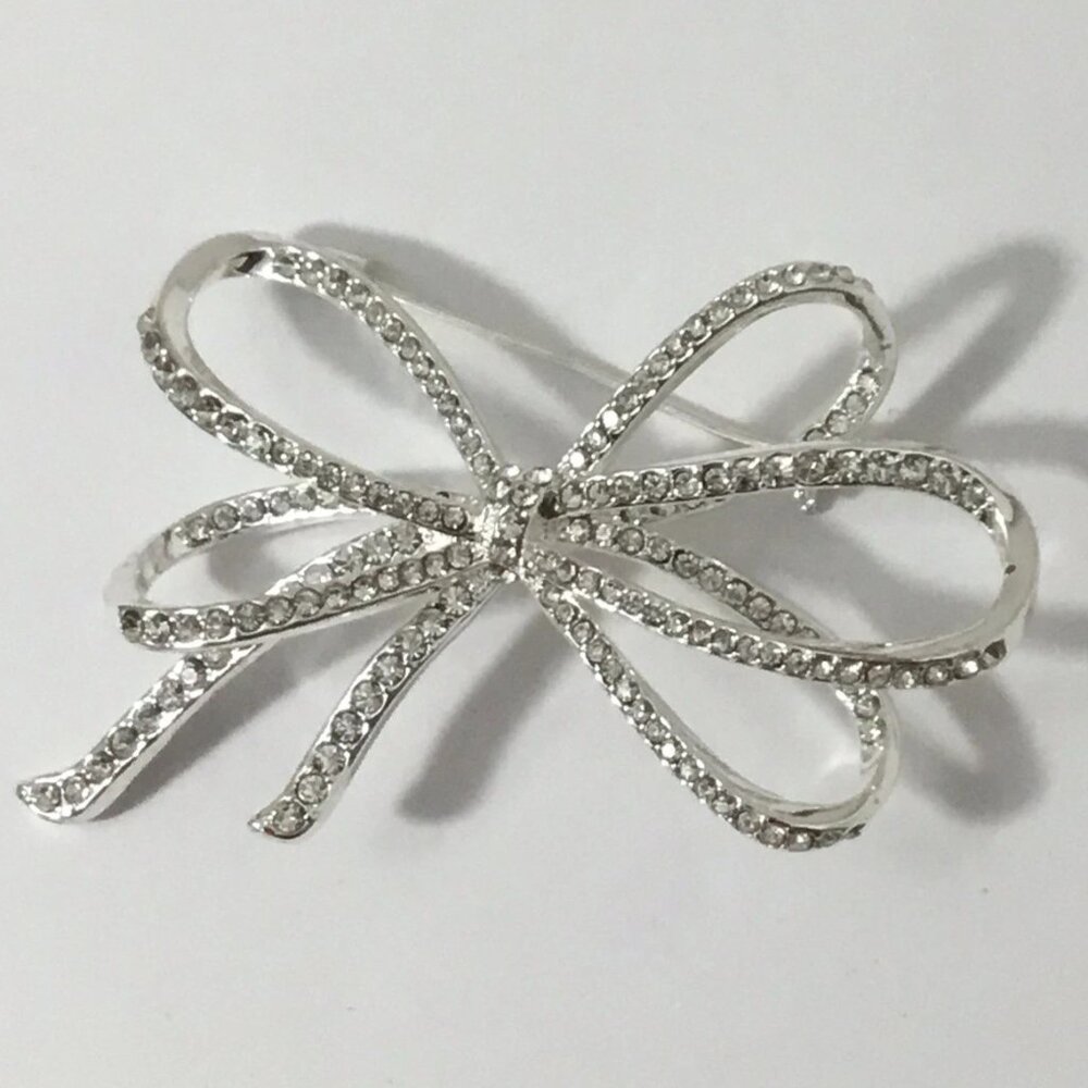 Designer Rhinestone Bow Ribbon Pin/Brooch | Anne Klein - Picture 1 of 10